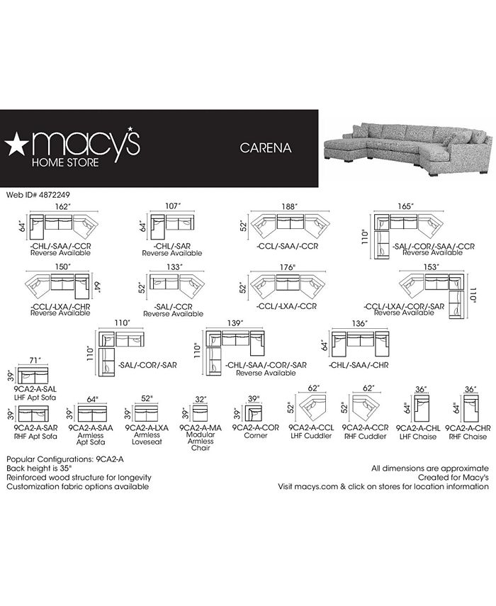 Furniture CLOSEOUT! Carena 3Pc. Fabric Sectional Sofa with Double