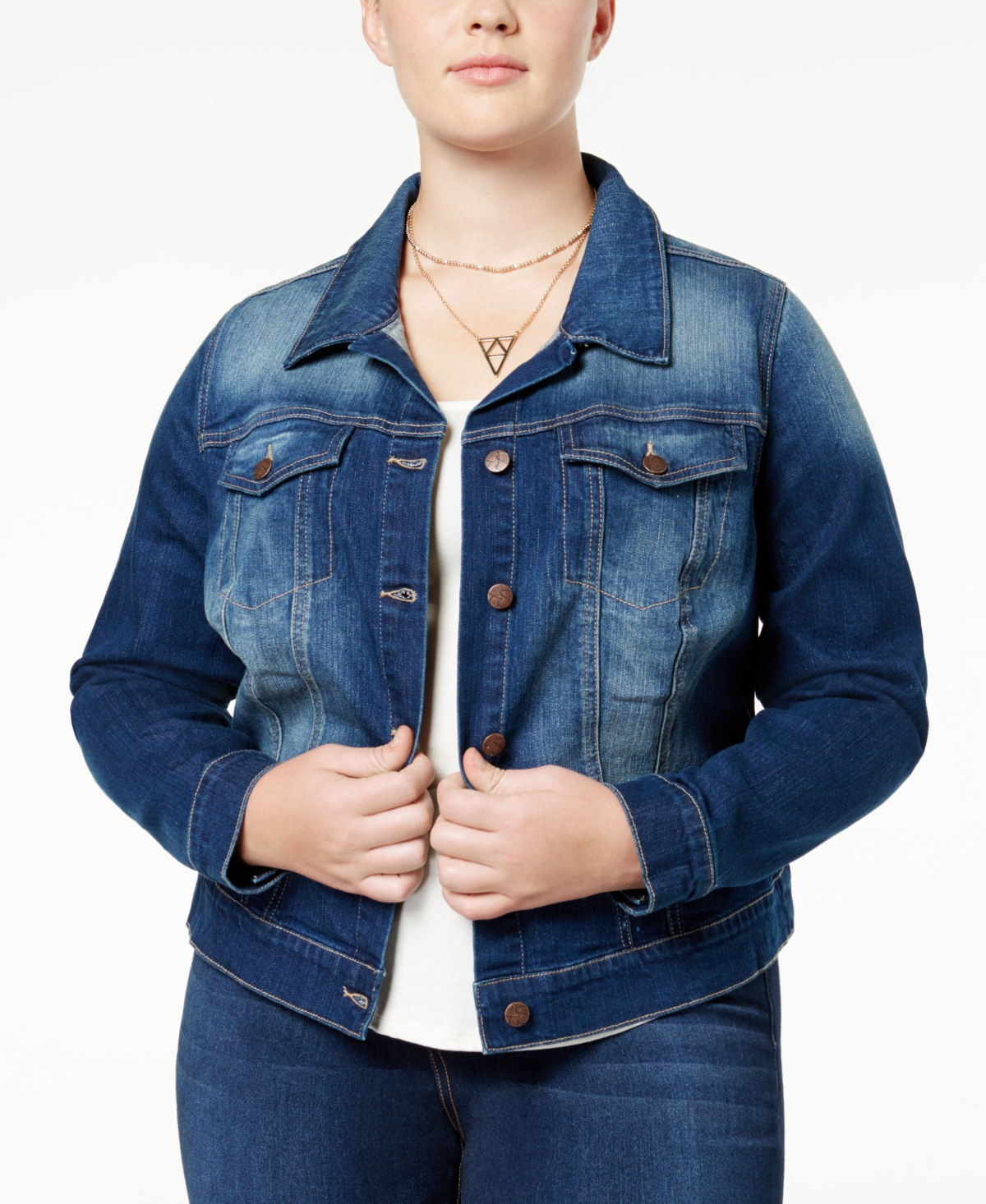 Jessica Simpson Trendy Plus Size Pixie Long Sleeve Denim Jacket Smart Closet