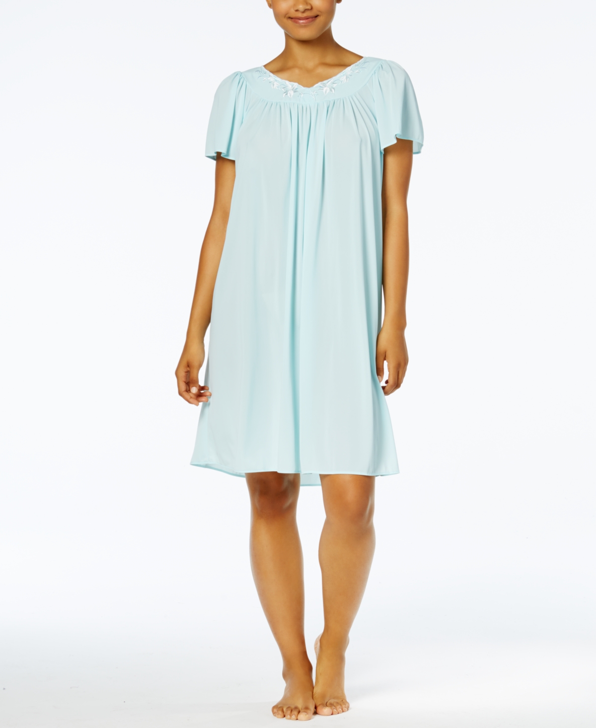Women's Short-Sleeve Embroidered Nightgown - Pink
