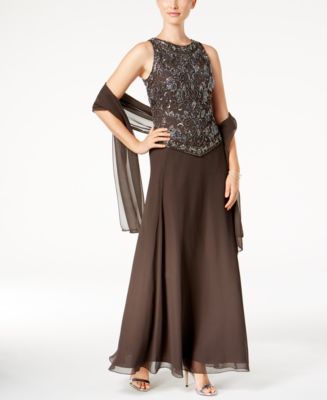 J Kara Beaded Gown and Scarf - Dresses - Women - Macy&#39;s