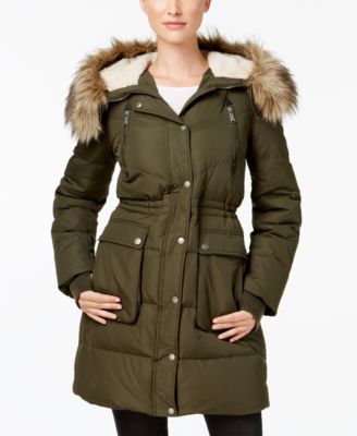 bcbg faux fur trim hooded parka