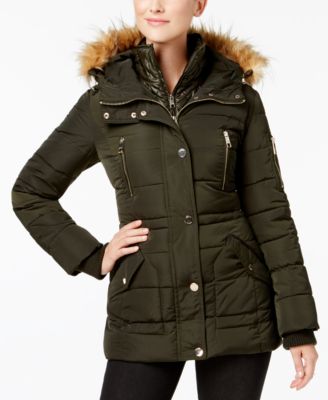 guess long down jacket with faux fur
