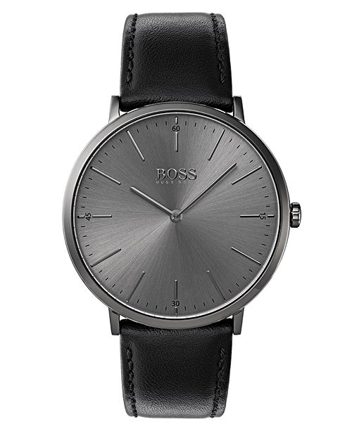 Boss Hugo Boss Men S Horizon Black Leather Strap Watch 40mm Reviews All Fine Jewelry Jewelry Watches Macy S