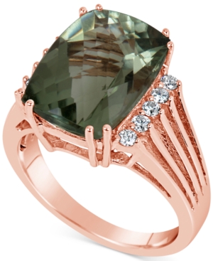 image of Green Quartz (7 ct. t.w.) & Diamond (1/5 ct. t.w.) Ring in 14k Rose Gold