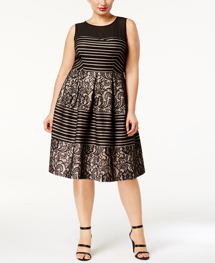 sangria Plus Size Illusion Sequined Striped Fit & Flare Dress - Macy's