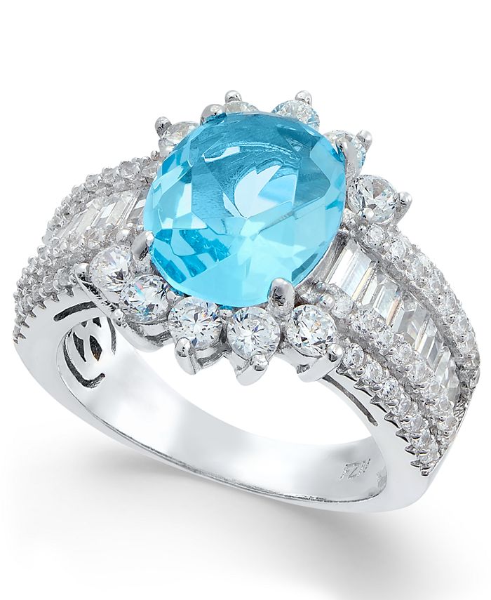 Macy's Simulated Blue Topaz and Cubic Zirconia Ring in Sterling Silver ...
