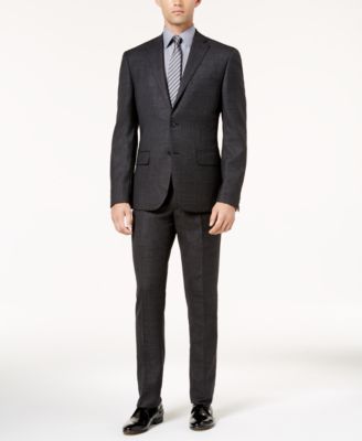 DKNY - Men's Slim-Fit Black and Gray Mini Check Wool Suit