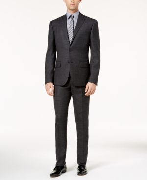 DKNY Men'S Slim-Fit Black And Gray Mini Check Wool Suit in Black/Grey ...