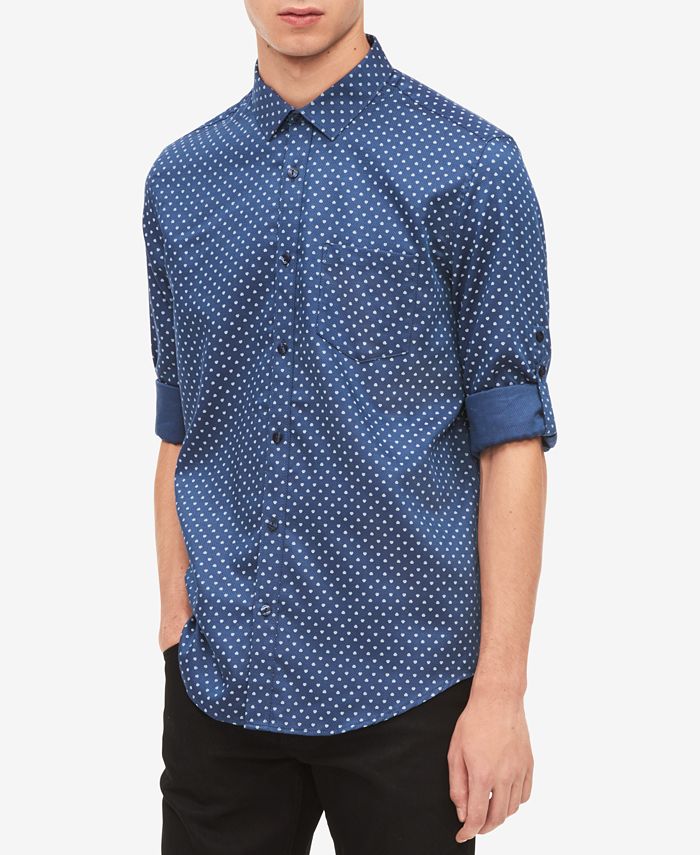 Calvin Klein Men's Mid-Scale Dot Twill Roll-Up Shirt - Macy's