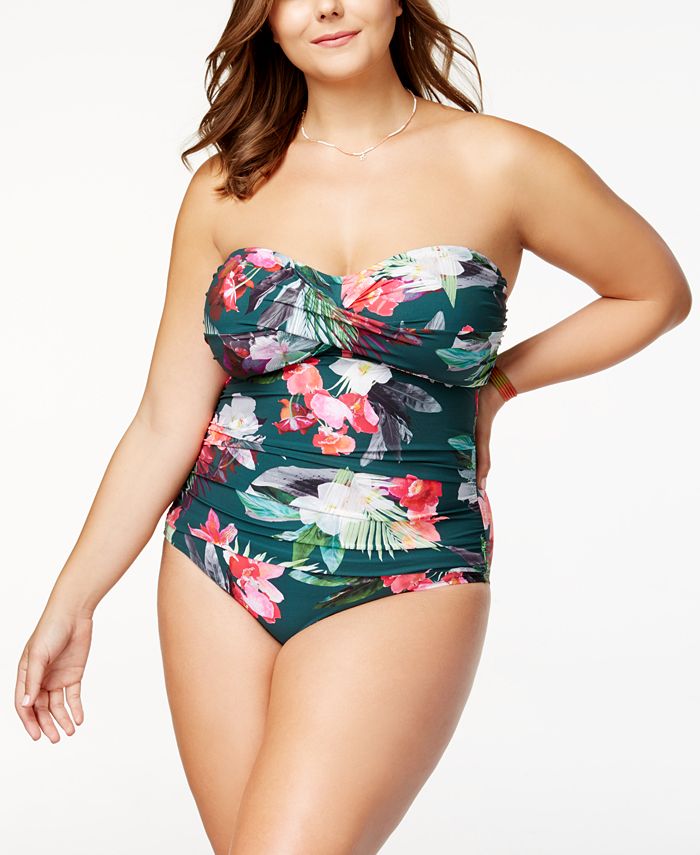 La Blanca Women's Plus Tummy Control Watercolor Floral Print Sash Bikini Bottom