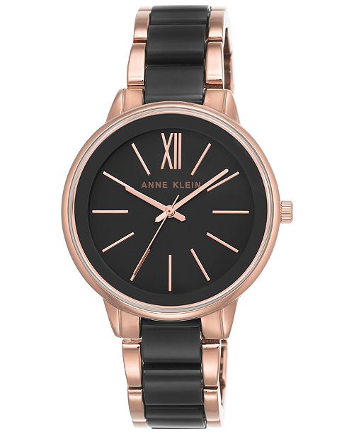 Anne Klein Women's Rose GoldTone and Black Bracelet Watch 37mm