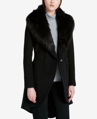 Calvin Klein - Faux-Fur-Trim High-Low Walker Coat