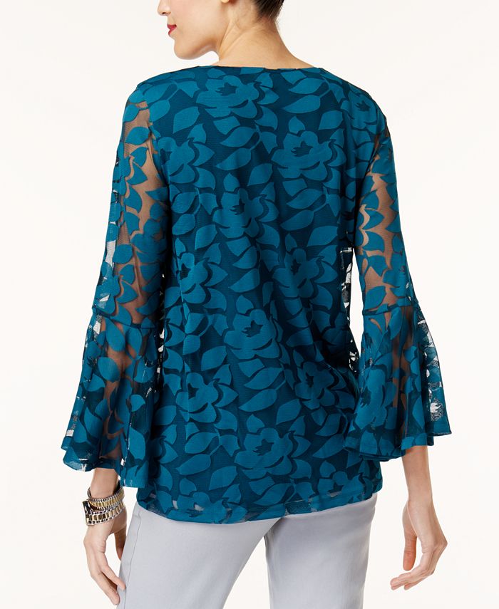 Alfani Petite Velvet-Burnout Shirt, Created for Macy's - Macy's