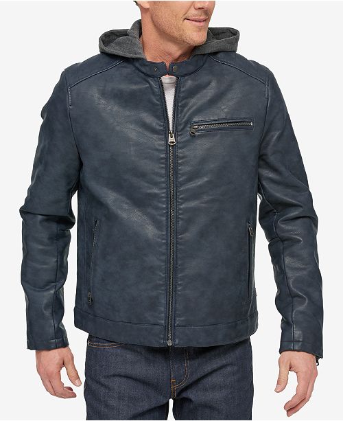 Levi's Men's FauxLeather Hooded Racer Jacket & Reviews Coats & Jackets Men Macy's