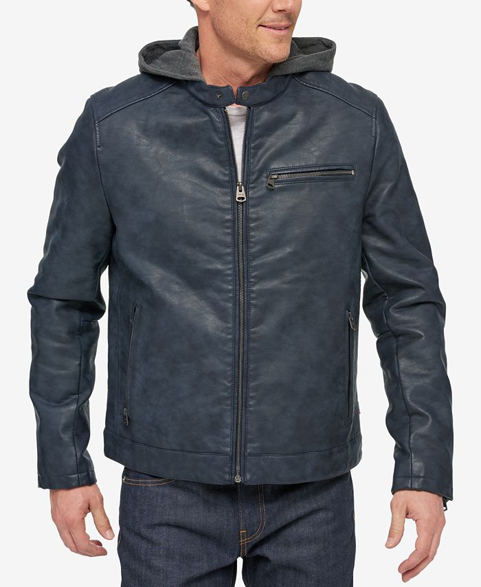 Levi's Men's Faux-Leather Hooded Racer Jacket & Reviews - Coats & Jackets -  Men - Macy's