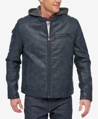 Levi's Men's Faux-Leather Hooded Racer Jacket - Macy's