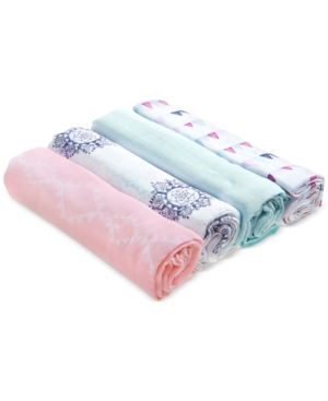 Aden By Aden + Anais Baby Girls 4-pack Cotton Printed Swaddle Blankets In Pretty Pink