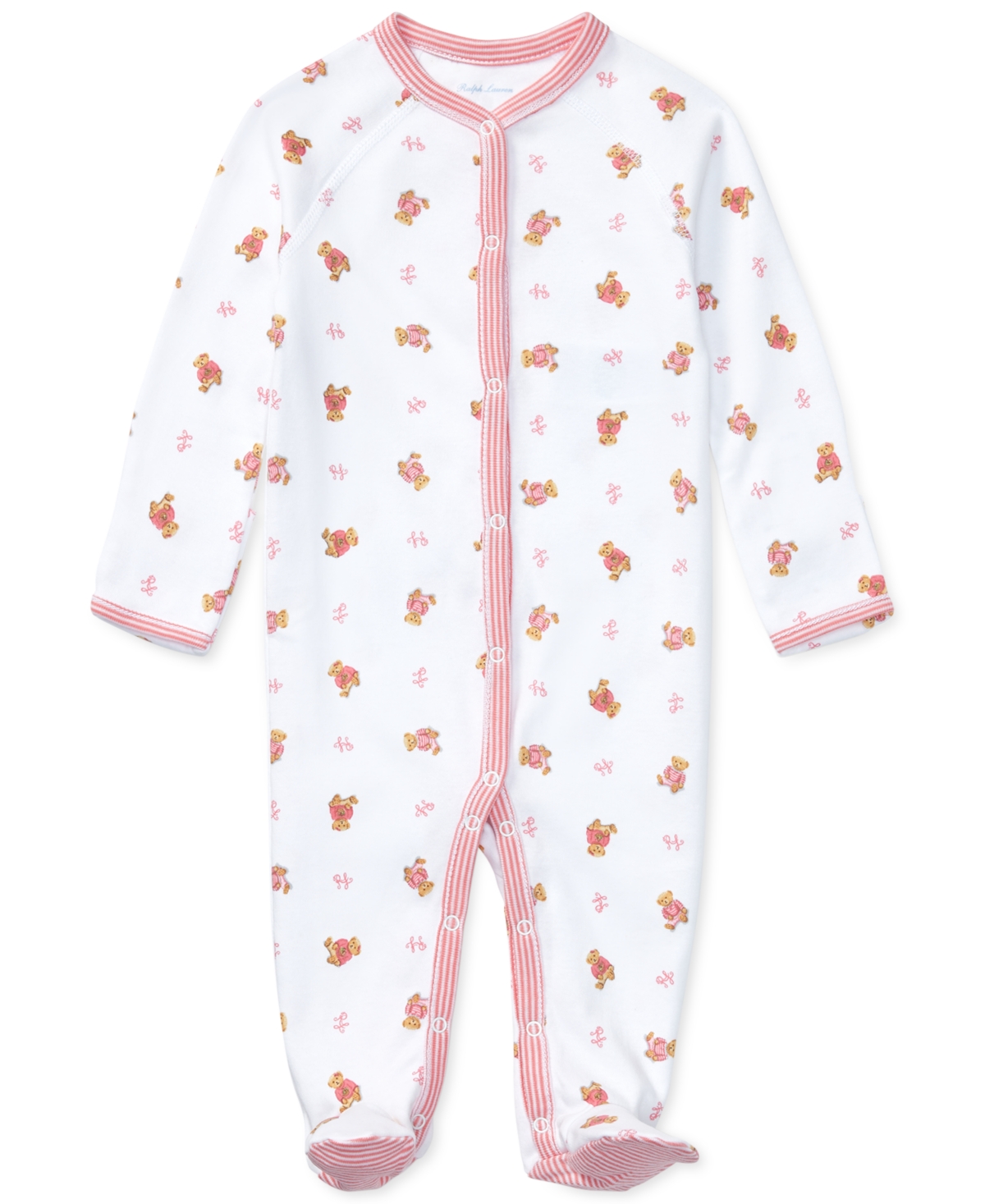 Polo Ralph Lauren Baby Girls Polo Bear Cotton Coverall In Paisley Pink