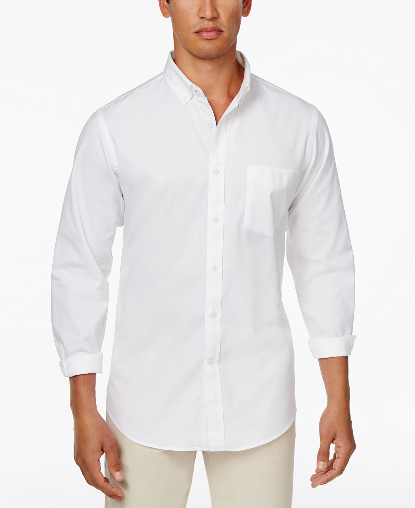 Мужская рубашка Club Room Solid Stretch Oxford Cotton, цвет: Яркий белый — фото 1