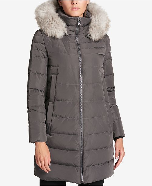Dkny Faux Fur Trim Down Puffer Coat Reviews Coats Women Macy S
