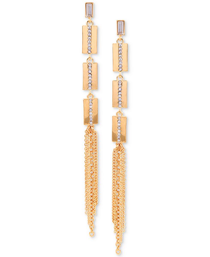 GUESS Crystal Bar & Chain Fringe Linear Drop Earrings - Macy's
