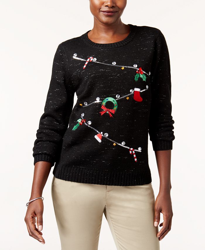 Karen Scott Petite Embellished Holiday Line Sweater, Created for Macy's ...