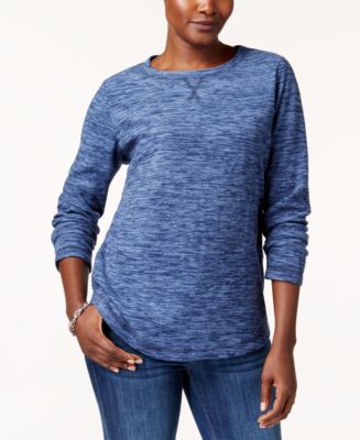 Karen Scott Women's  Long Sleeve Spacedye Microfleece Top Blue Size XL