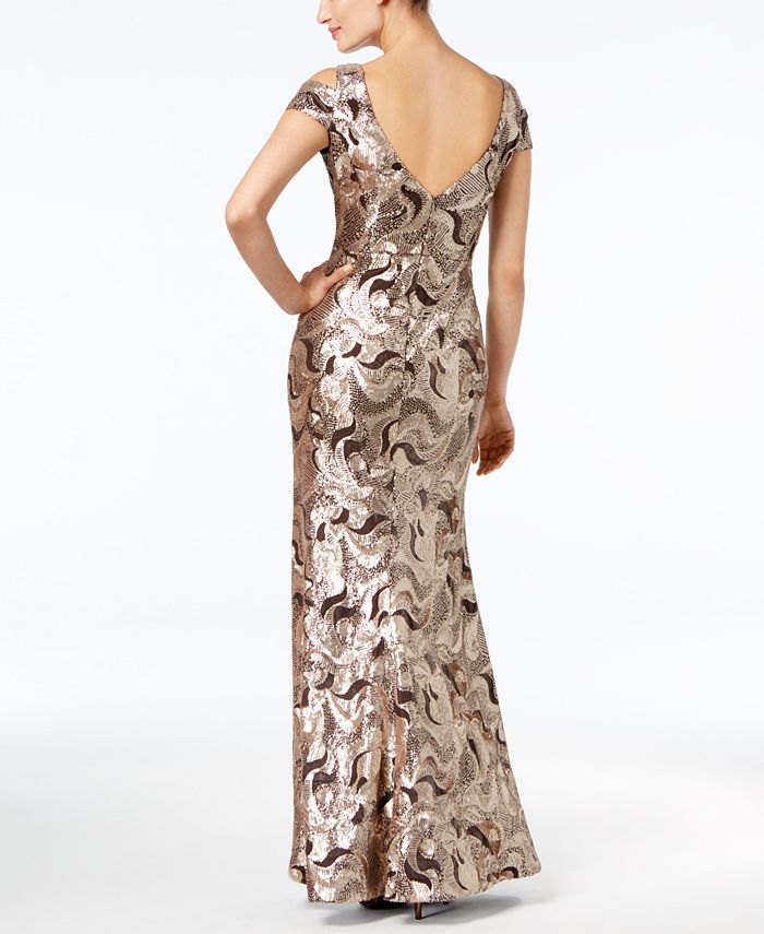 Calvin Klein Sequined Swirl Cold-Shoulder Gown - Macy's