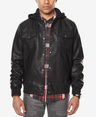 Sean John - Men's Faux-Leather Hooded Jacket