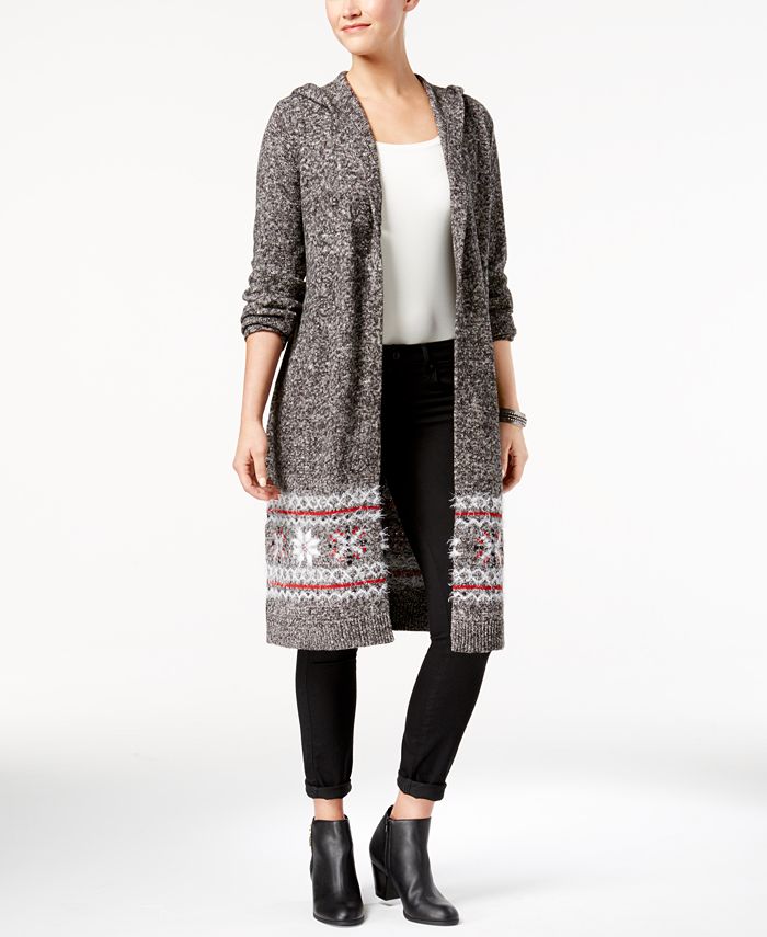 Style & Co Petite Hooded Printed Duster Cardigan, Created for Macy's ...