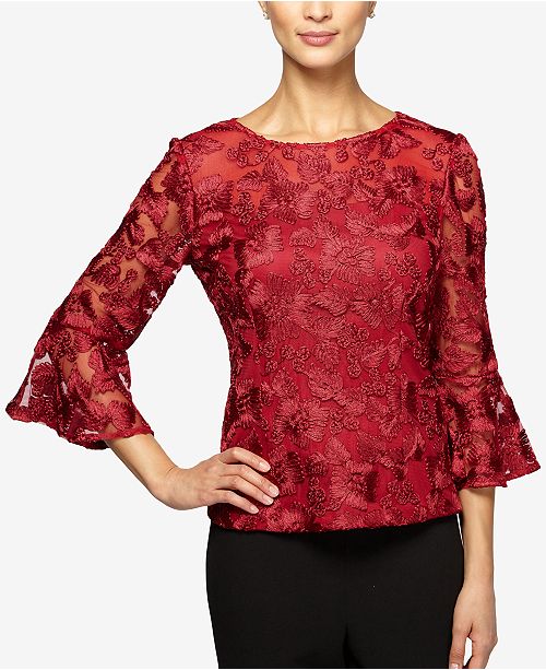 Alex Evenings Petite Embroidered Bell-Sleeve Blouse - Tops - Petites - Macy&#39;s