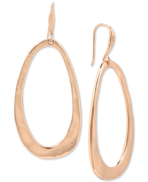 image of Robert Lee Morris Soho Large Rose Gold-Tone Hammered Drop Hoop Earrings