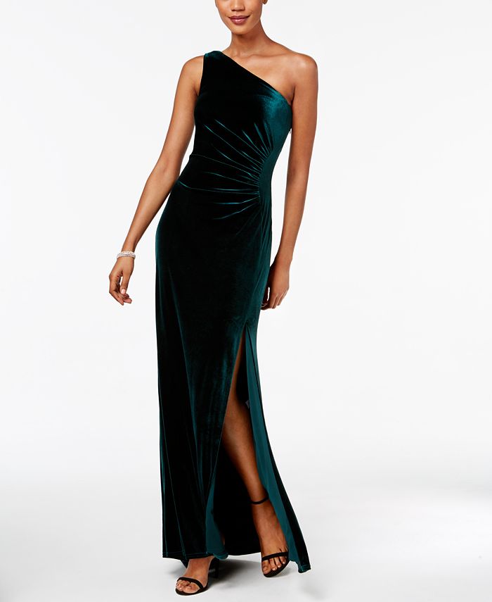 Vince Camuto Velvet Ruched One-Shoulder Gown - Macy's