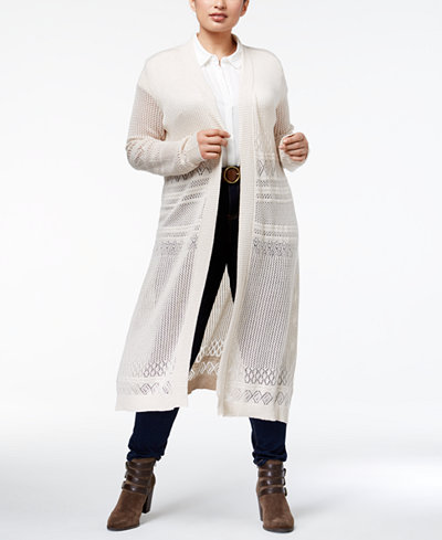 Belldini Plus Size Pointelle-Stitch Duster Cardigan - Sweaters ...