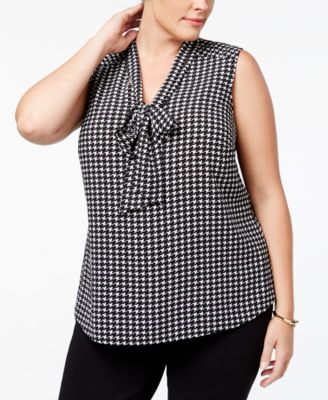 Kasper - Plus Size Houndstooth-Print Shell