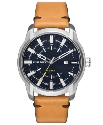 Diesel - Men's Armbar Brown Leather Strap Watch 45mm