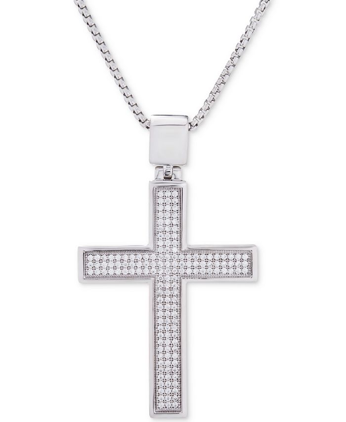 Macy's Diamond Cross 22" Pendant Necklace (1/2 ct. t.w.) in 14k Gold-Plated Sterling Silver or Sterling Silver (Also in Black Diamonds)