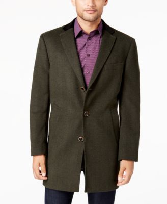Tallia - Men's Dark Green Herringbone Topcoat