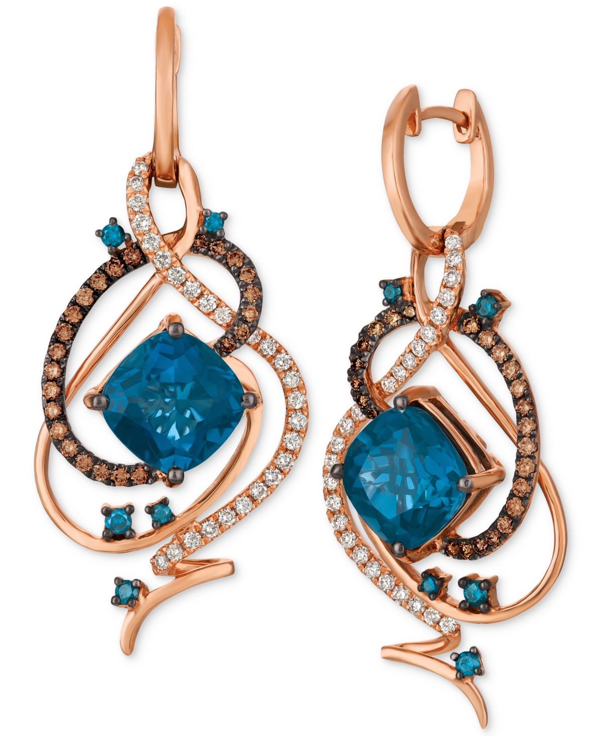 Crazy Collection Deep Sea Blue Topaz (7-1/2 ct. t.w.) & Diamond (1 ct. t.w.) Drop Earrings in 14k Rose Gold - London Blue Topaz