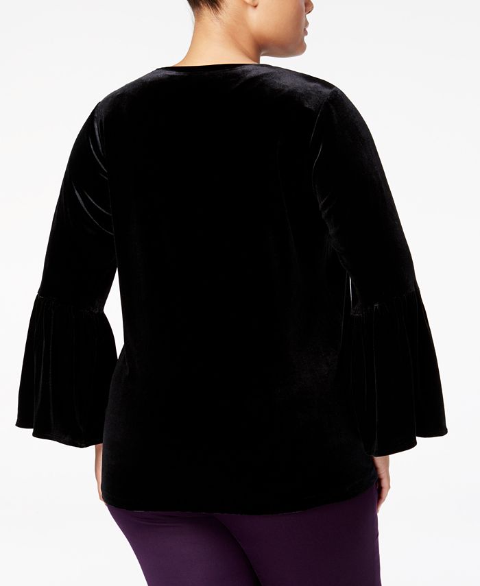 Calvin Klein Plus Size Velvet Bell-Sleeve Top - Macy's