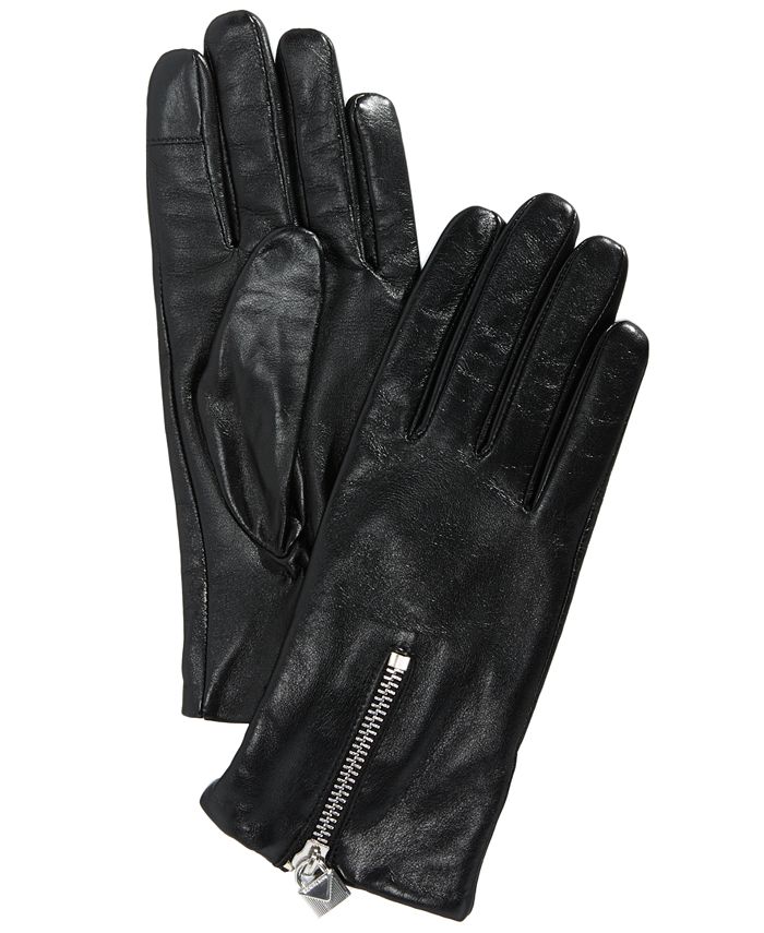 Michael Kors Lock Zipper Leather Gloves - Macy's