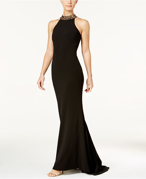 calvin klein floral pleated crepe gown