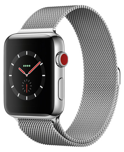 Apple Watch Series 3 GPS + Cellular, 42mm Stainless Steel Case with Milanese Loop