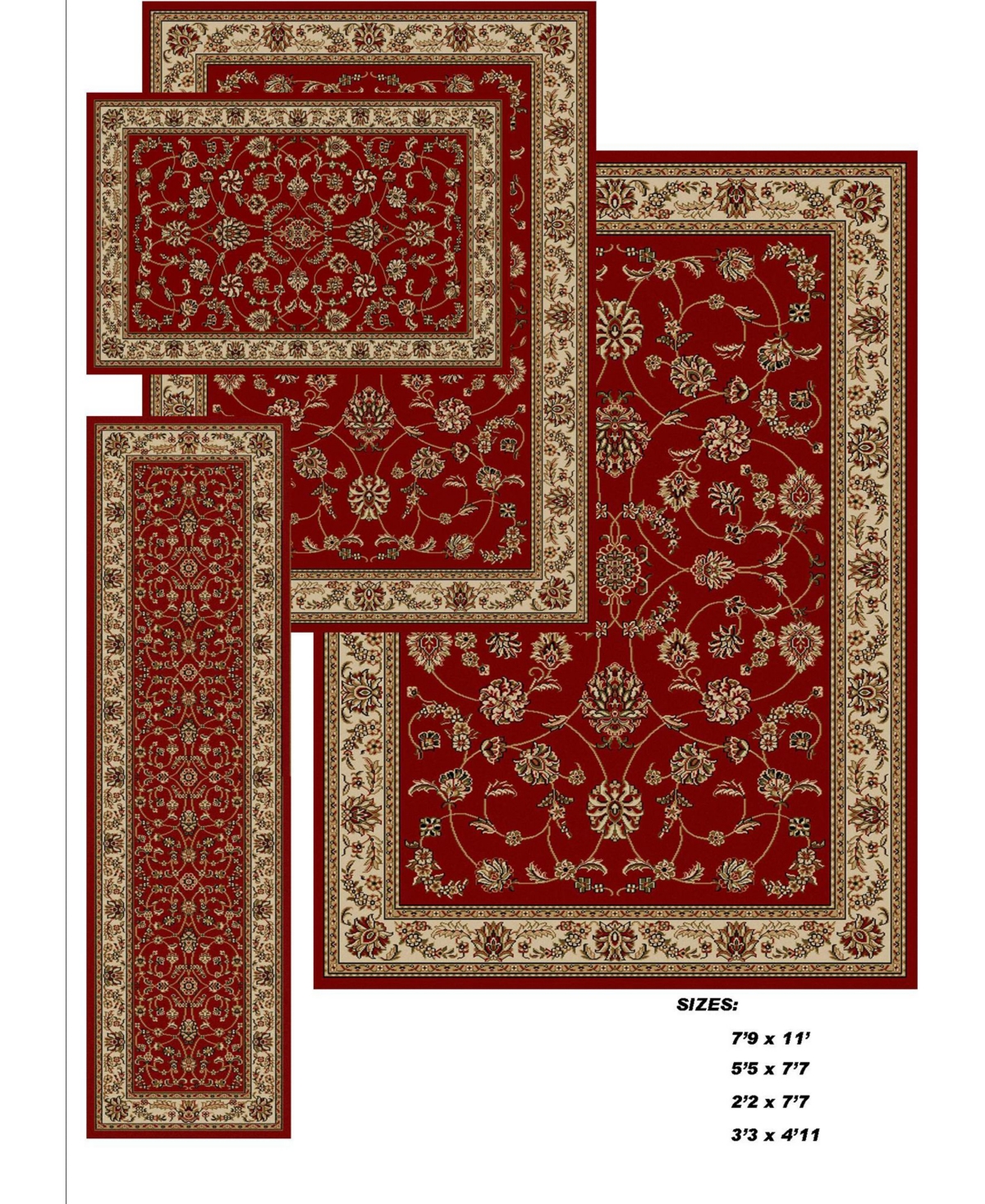 Km Home Area Rug Set, Florence Collection 4 Piece Set Isfahan