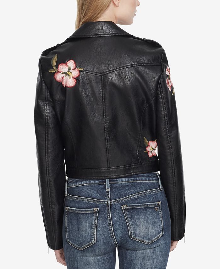 Jessica Simpson Embroidered Faux-Leather Moto Jacket - Macy's