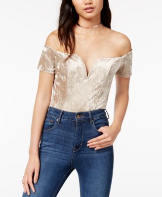 ASTR the Label - Ella Crushed Velvet Off-The-Shoulder Bodysuit