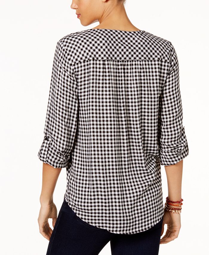Style & Co Petite Embroidered Gingham Top, Created for Macy's - Macy's