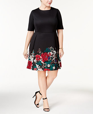 Charter Club Plus Size Floral-Print Fit & Flare Dress, Created for Macy ...