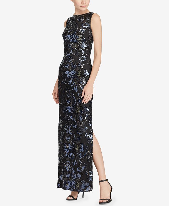 Lauren Ralph Lauren Sequined Floral Mesh Gown - Macy's