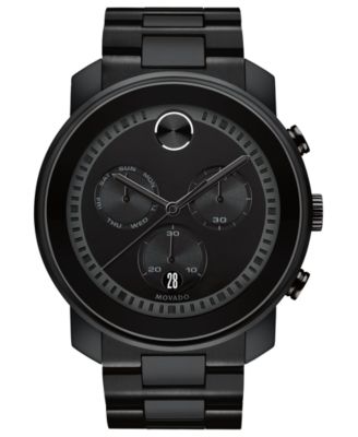 Movado - Men's Swiss Chronograph BOLD Black Stainless Steel Bracelet Watch 48mm